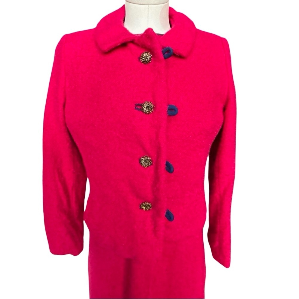 Vintage Hot Pink Jackie O Wool Jacket and Dress with Gold Buttons - Medium - Picture 2 of 9